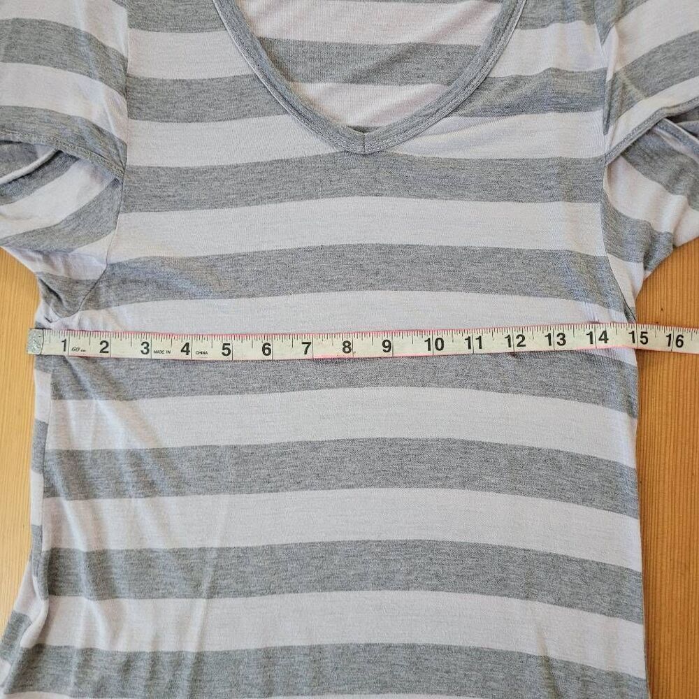 Lush grey & lilac striped tunic top cap sleeve lagom lagenlook comfort - Picture 10 of 10